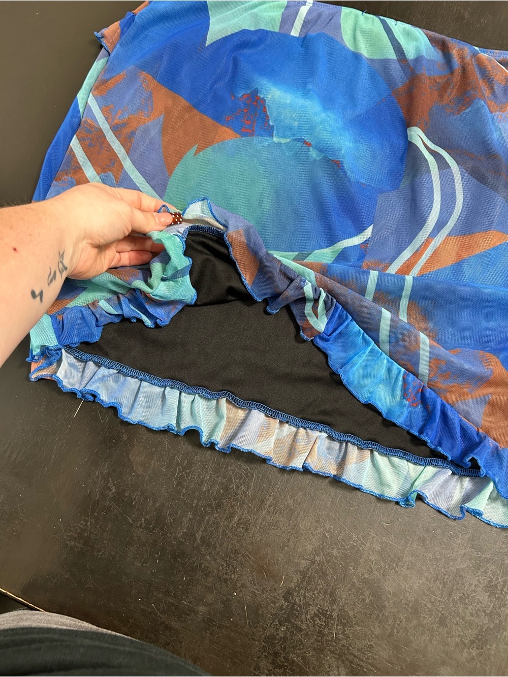 PrettyLittleThing Blue Multi-Color Abstract Ruffle Mini Skirt - Picture 5 of 5